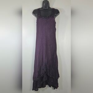 CAMERON BLAKE BY MON CHERI PURPLE BEADED SILK GOWN.